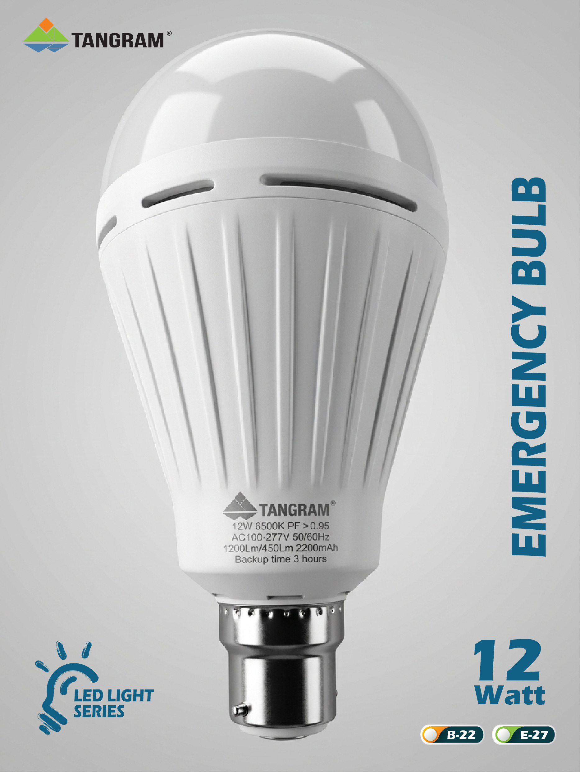 Tangram Emergency LED Bulb 12W – E27/B22 - Image 3